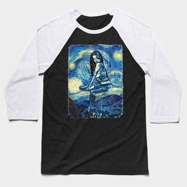 Naughty Girl Van Gogh Style Baseball T-Shirt by todos